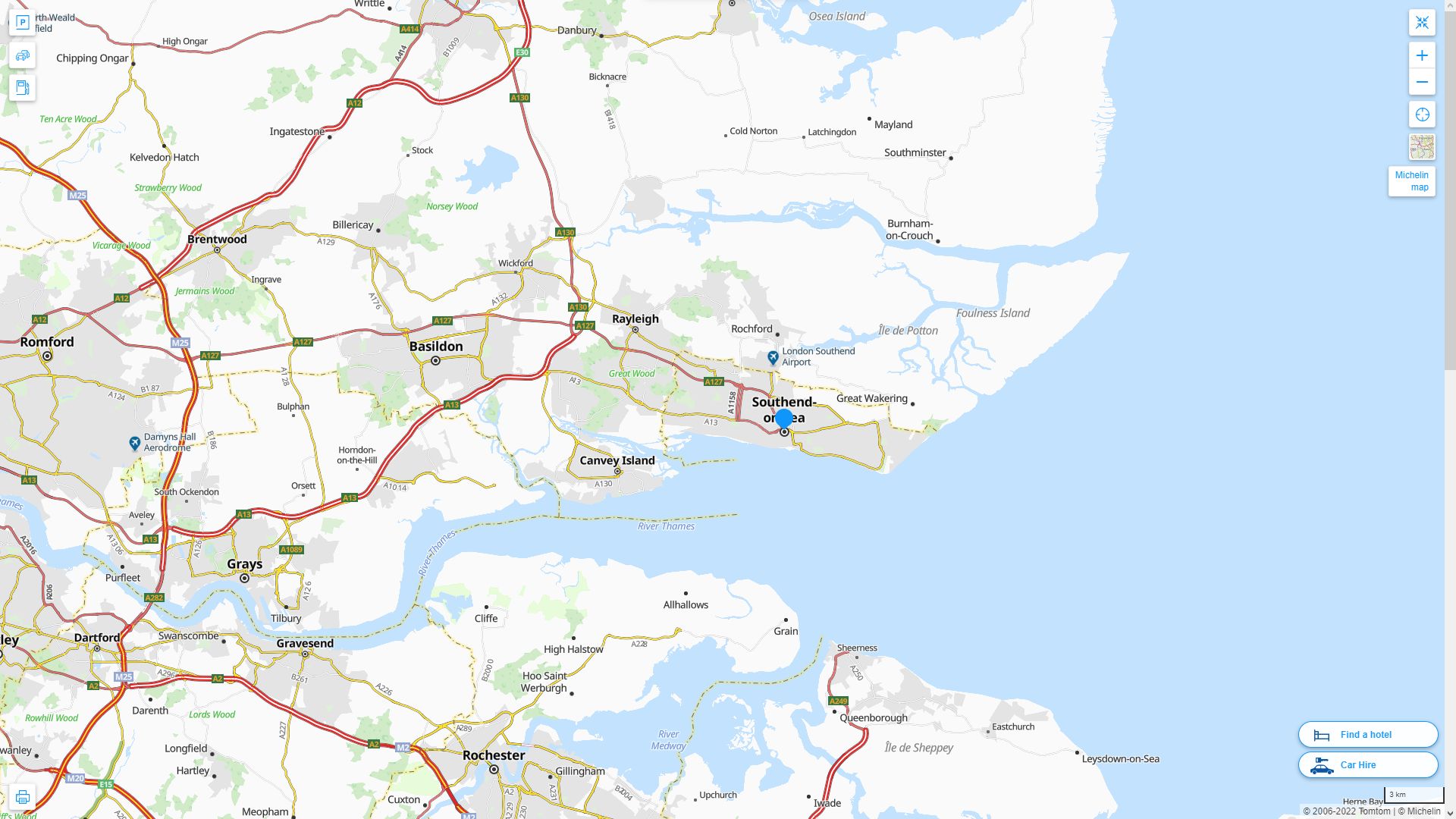 Southend on Sea Highway and Road Map